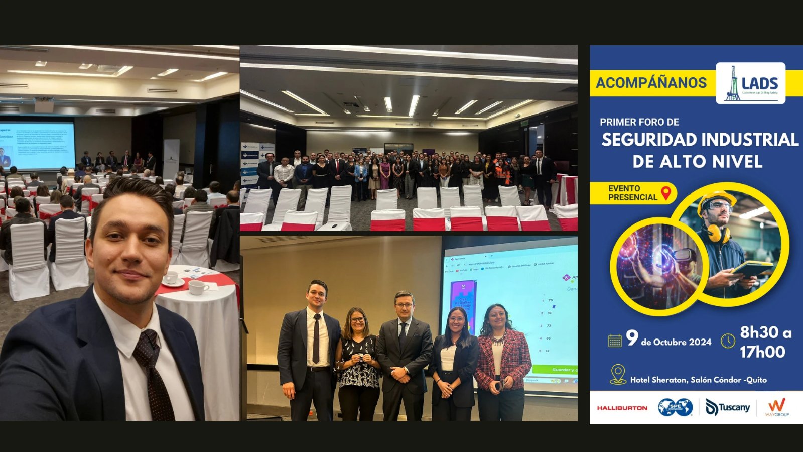 Juan David Ocampo como host del Primer Foro de Seguridad Industrial de Alto Nivel en el Hotel Sheraton de Quito