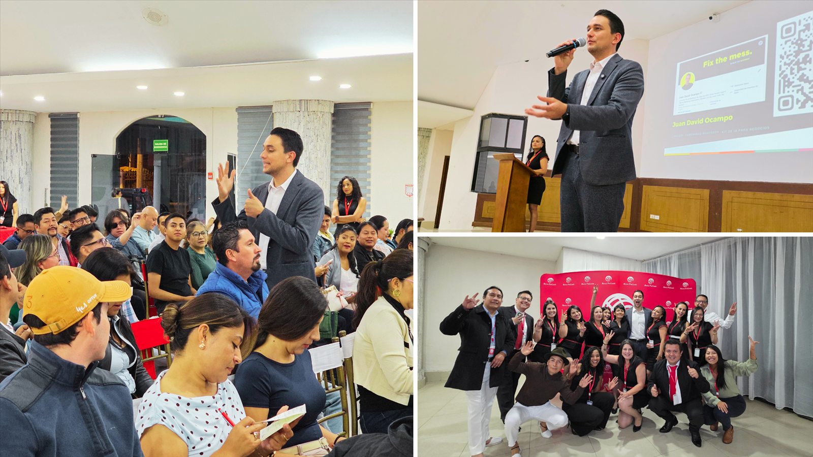 Juan David Ocampo dando la charla IA para vender, crear y crecer en Banco ProCredit, Ibarra