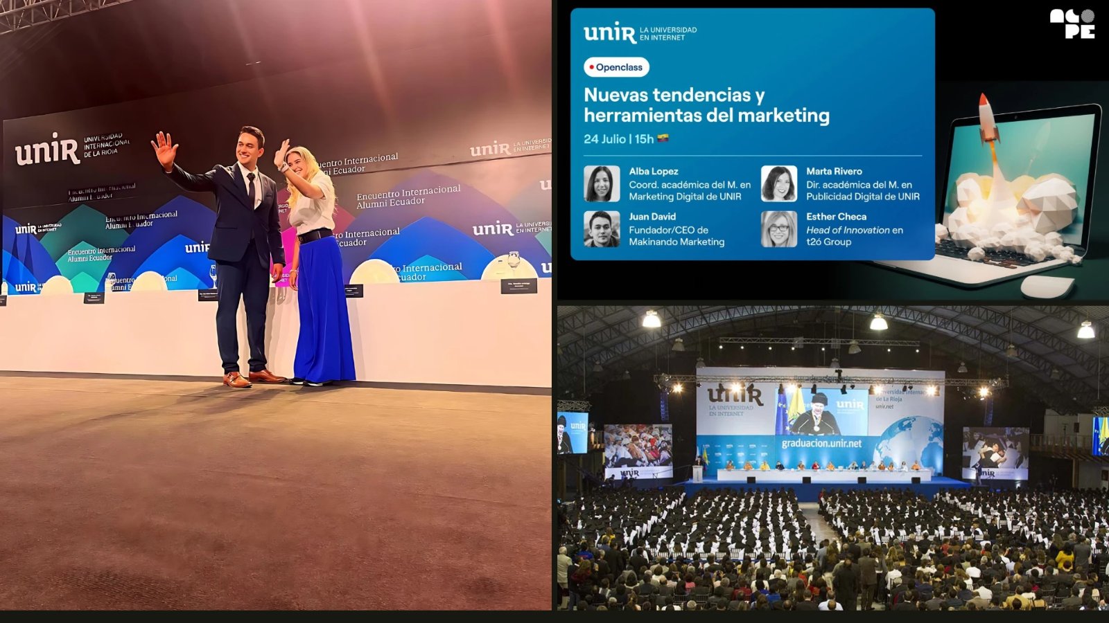 Juan David Ocampo como presentador de las ceremonias de graduación de UNIR Ecuador